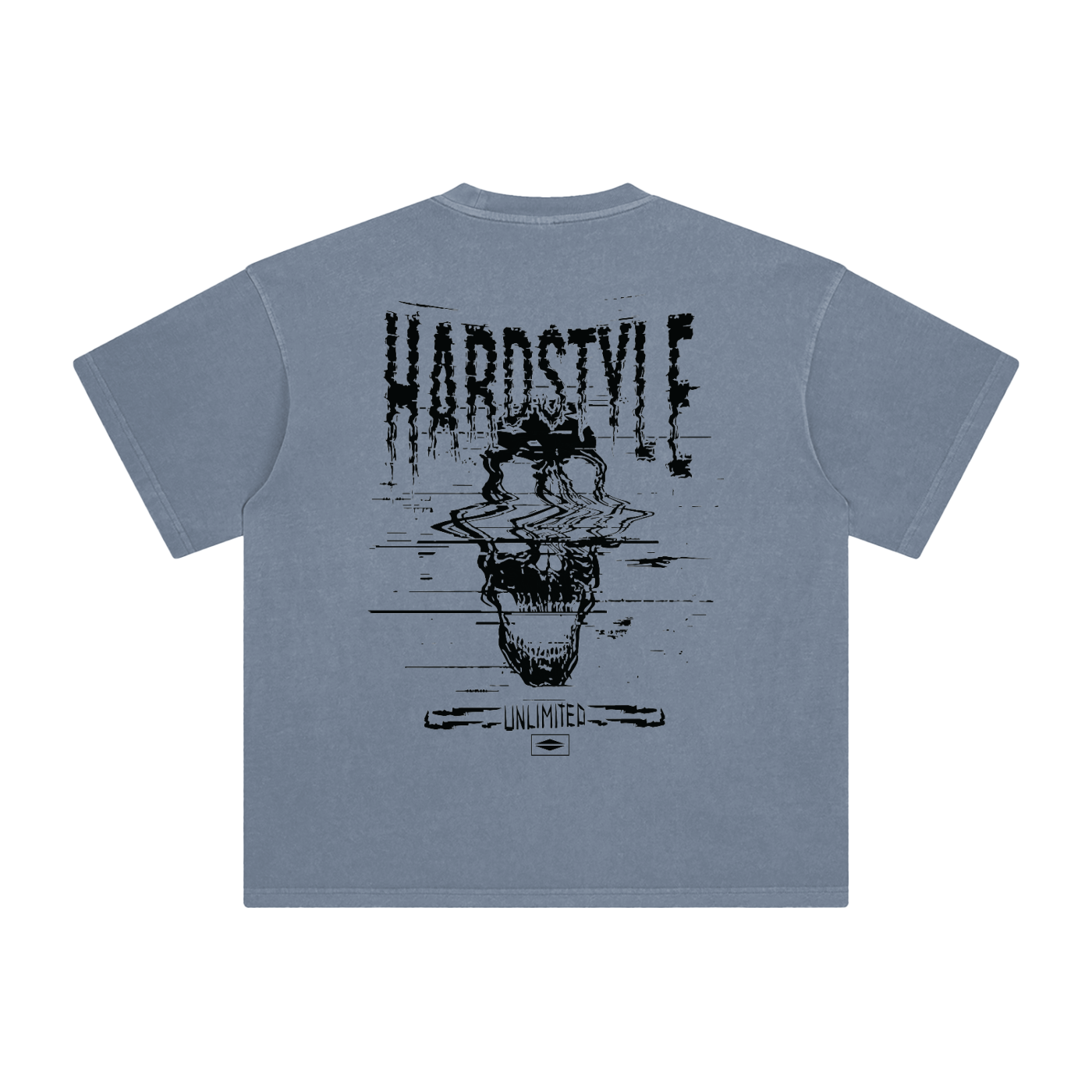 GLITCH BLUE ENZYME WASHED STREET WEAR TEE