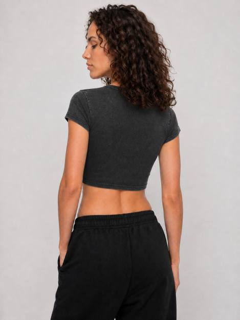 GLITCH SNOW WASHED SUMMER TIME CROP TOP