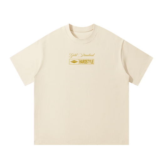 Elegant Oversized Cursive Gold Standard Tee (white/ apricot)