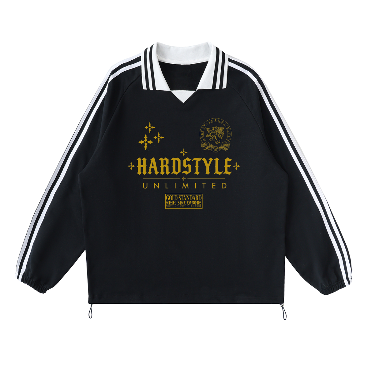 Gold Standard Loose Fitting Contrast Striped Lapel Collar Street Wear Sweatshirt (black/ white)