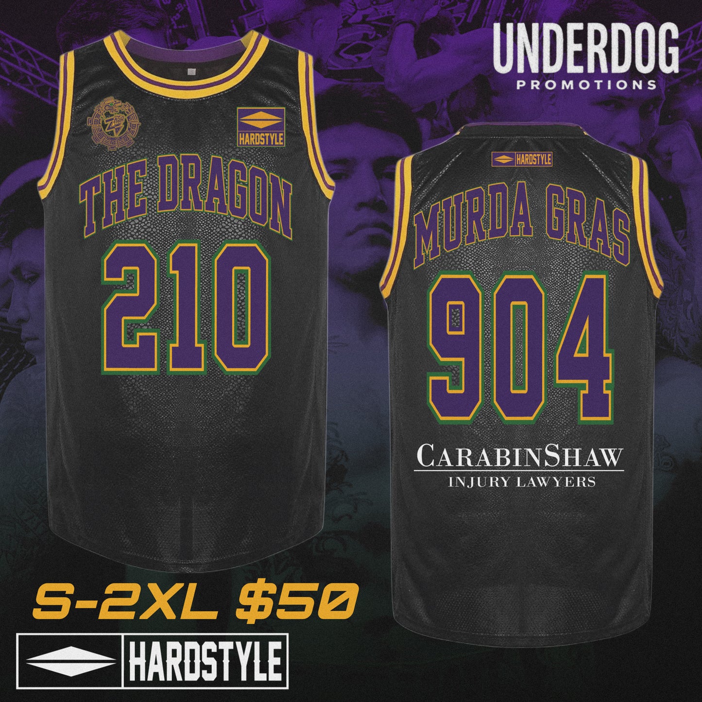 ZACH “THE DRAGON” BORREGO JERSEY - MURDA GRAS - FURY FC NOLA - BLACK DRAGON SCALE JERSEY WITH MARDI GRAS COLORS