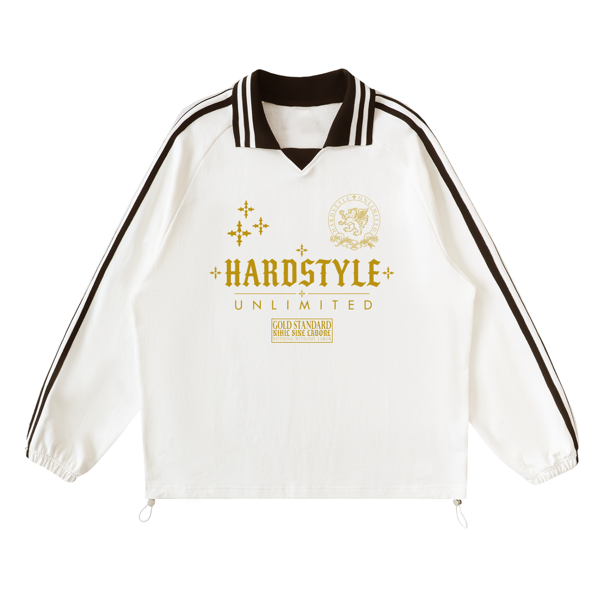 Gold Standard Loose Fitting Contrast Striped Lapel Collar Street Wear Sweatshirt (black/ white)