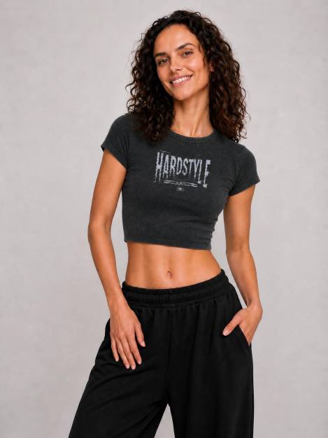GLITCH SNOW WASHED SUMMER TIME CROP TOP