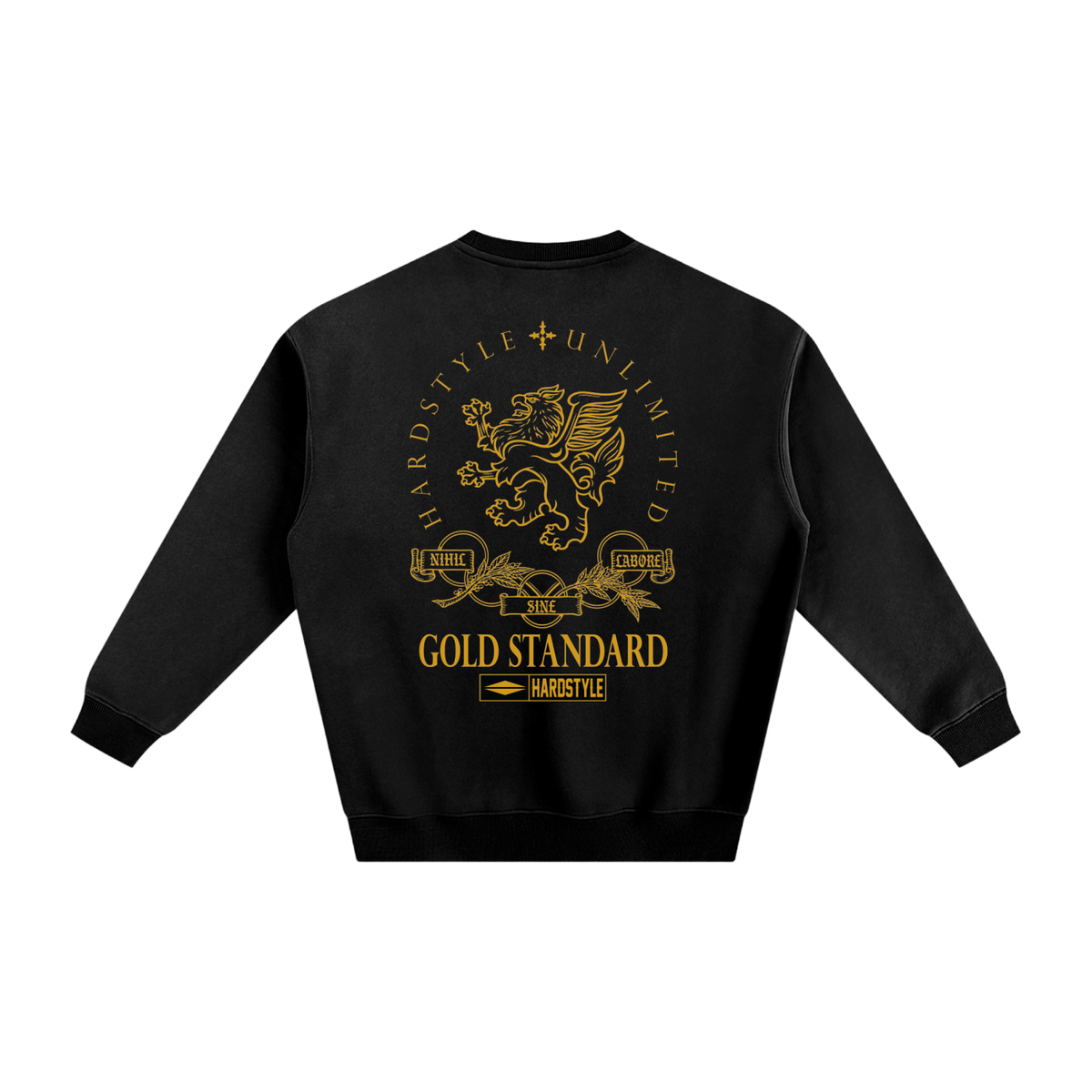 Black Loose Fit Unisex Gold Standard Fleeced Crew Neck