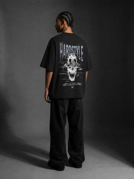 GLITCH BLACK OVERSIZED COTTON STREET WEAR TEE