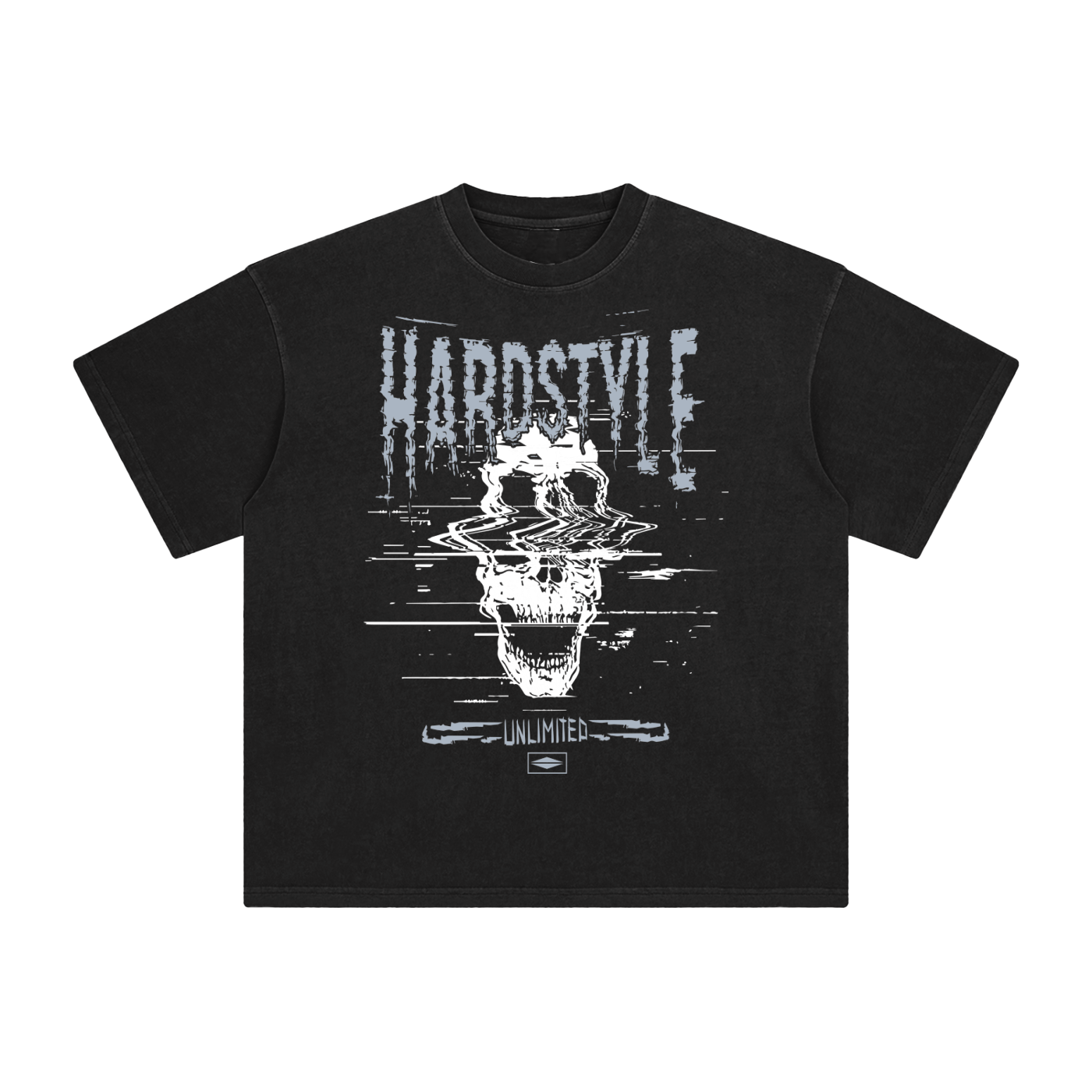 GLITCH RETRO BLACK ENZYME WASHED STREET WEAR TEE