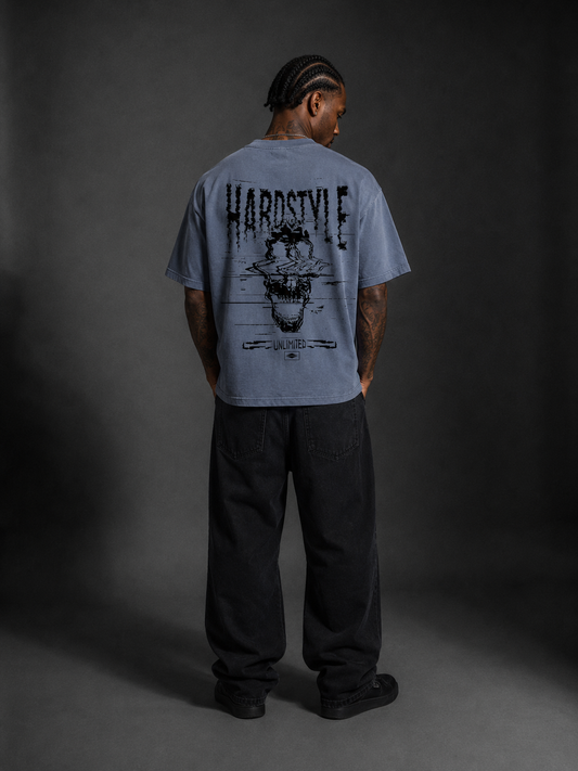 GLITCH BLUE ENZYME WASHED STREET WEAR TEE