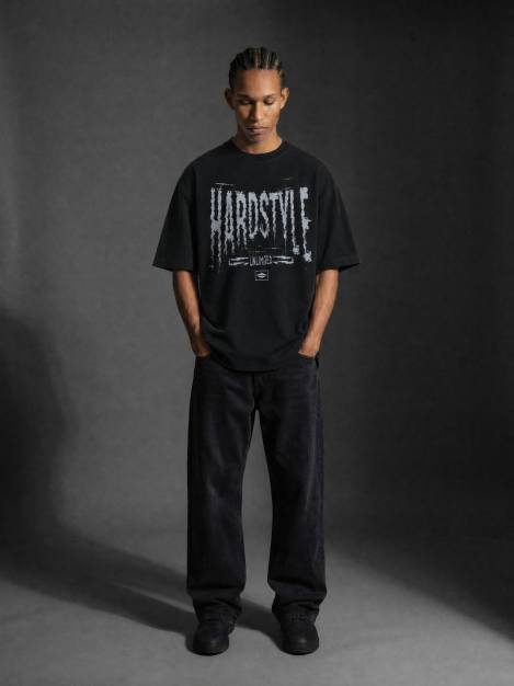 GLITCH BLACK OVERSIZED COTTON STREET WEAR TEE